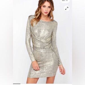 Lulu's Shimmering Gold Long Sleeve Dress